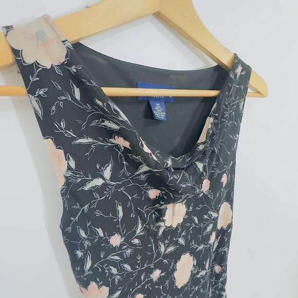 Vintage Silk Floral Print Maxi Dress Bias Cowl Neck Charter Club Sheer Lined 4P - Picture 5 of 11